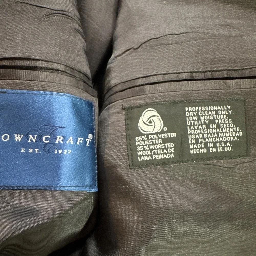 Towncraft Blue Pin Stripe 2-Piece Suit Sz 42R Jacket 38 x 32 Pant VTG Wool Blend